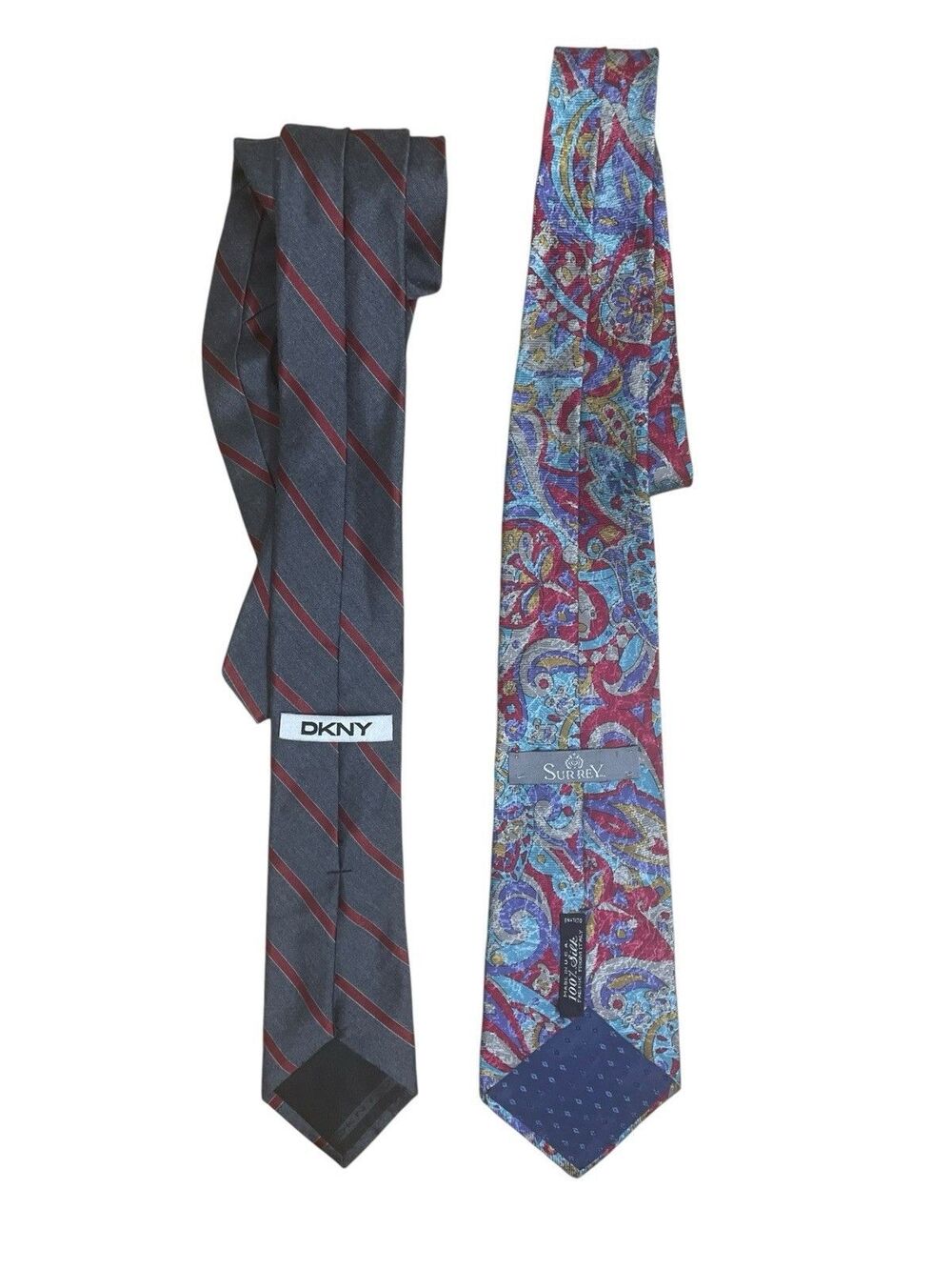 Lot of 2 Men's 100% Silk Ties DKNY Gray Striped & Surrey Vintage Paisley